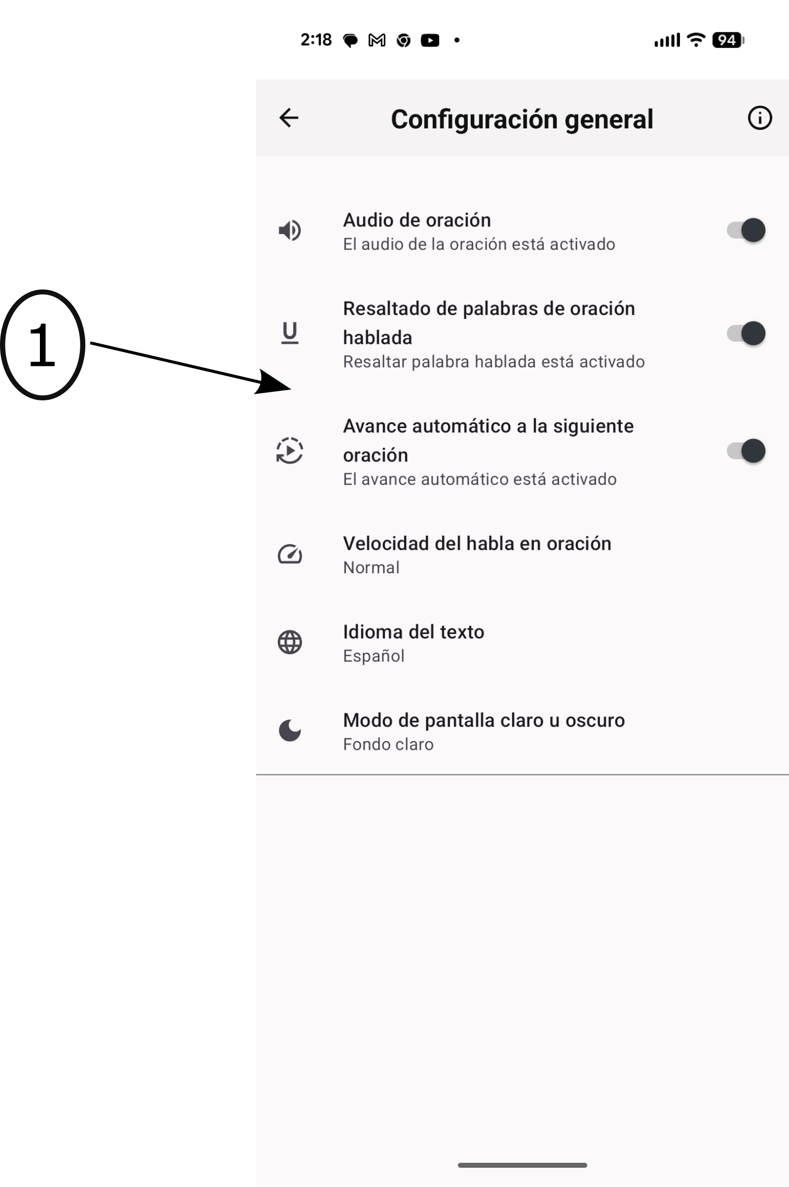 Pantalla de ajustes de la aplicación Scriptural Rosary que muestra opciones de personalización.